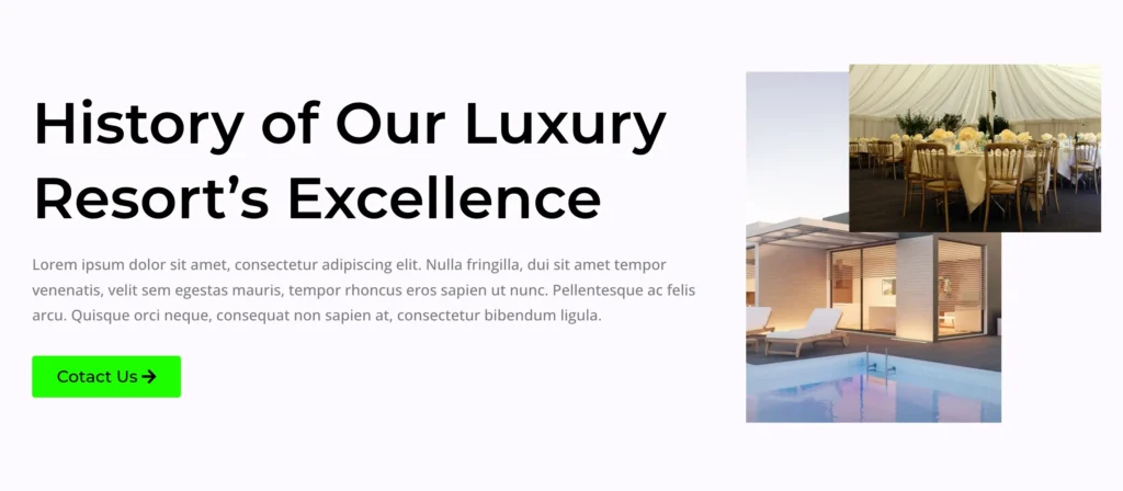 Luxury resort website layout block