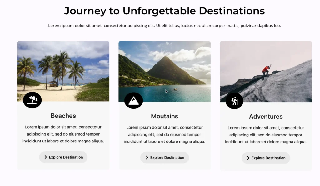 Travel destination layout blocks.