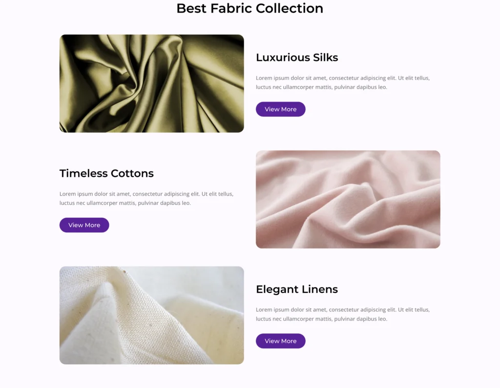 Fabric collection feature section