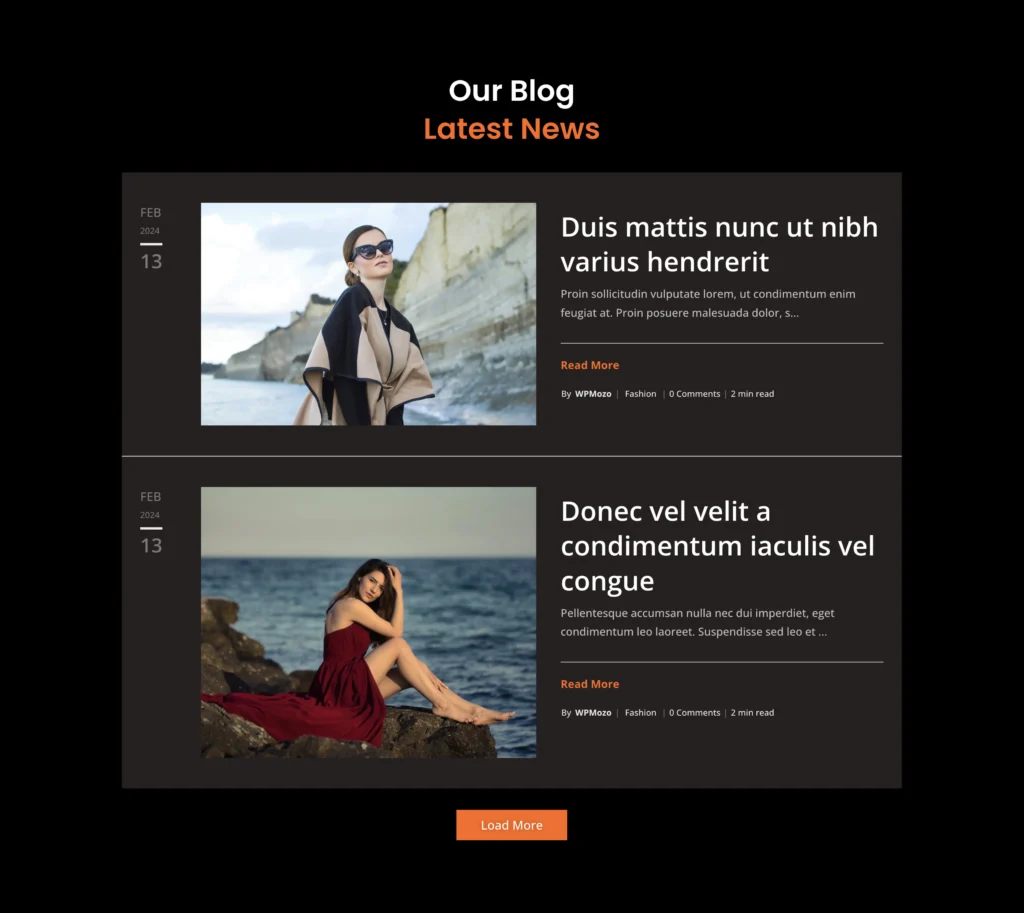 Fashion blog Elementor grid layout