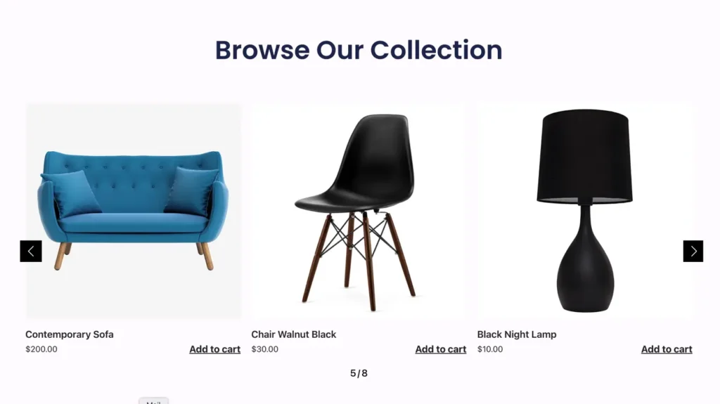 Product showcase prebuilt section