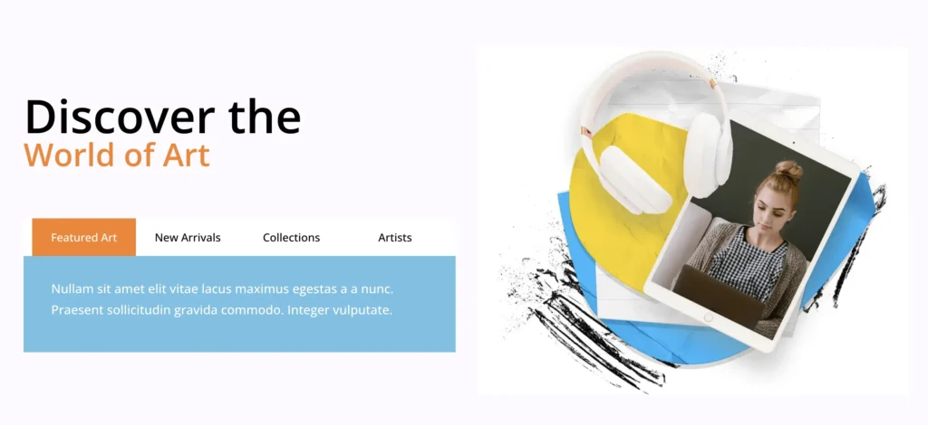 Art gallery website section layout