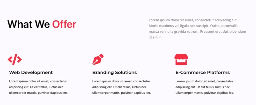 Web development section blocks.