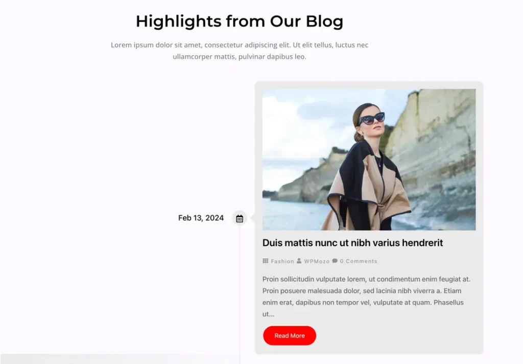 Elementor blog timeline layout with highlighted posts