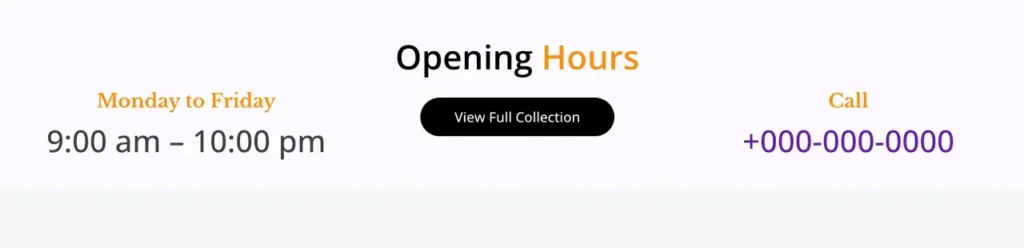 Business hours display section for Elementor