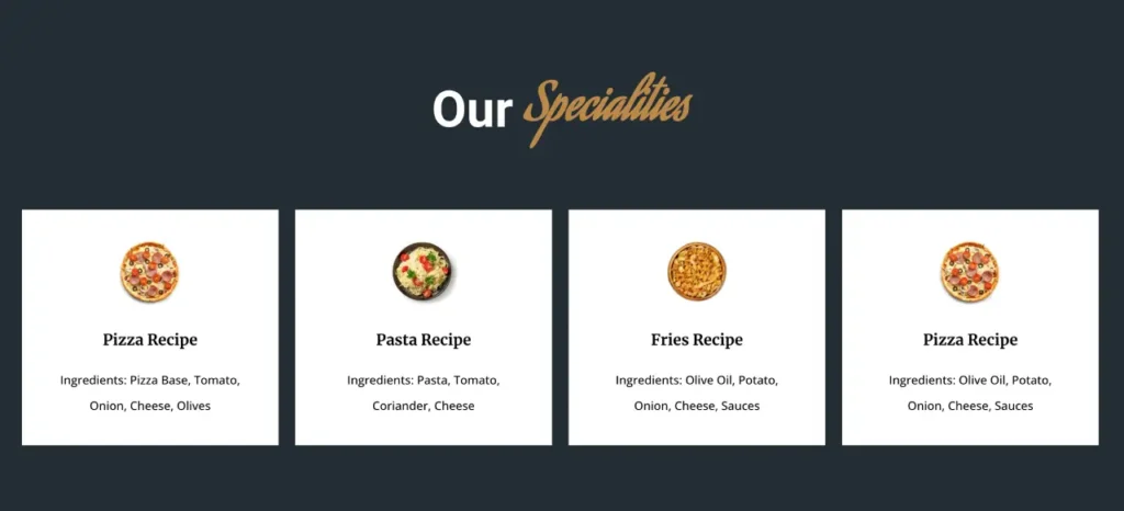 Elementor food recipe section