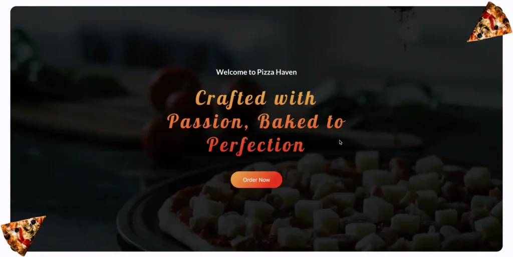 Pizza restaurant website section layout