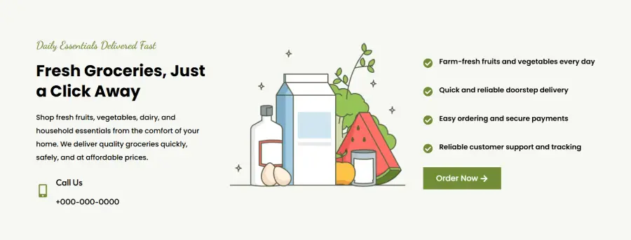 Fresh grocery delivery Elementor layout