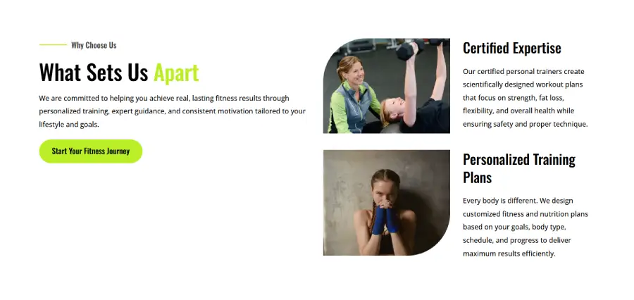 Fitness training prebuilt section