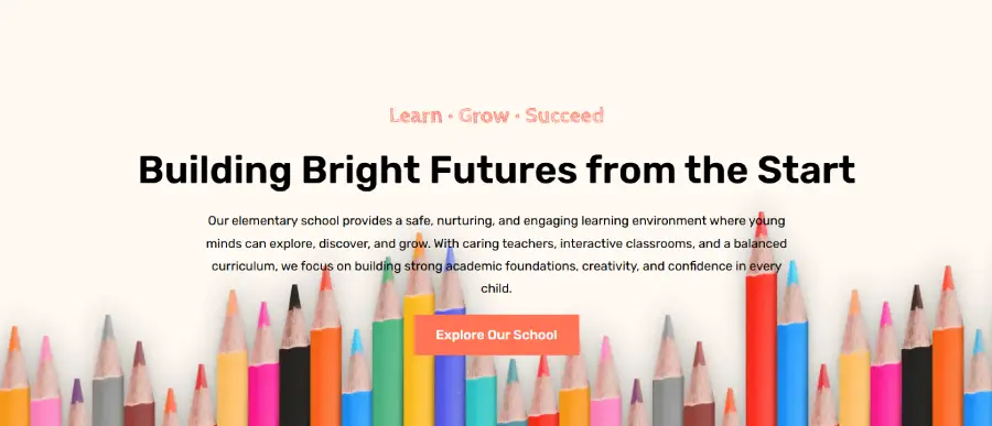 School website hero layout section