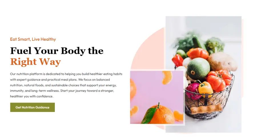 Nutrition website hero section layout