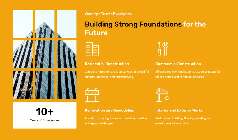Construction services prebuilt section.