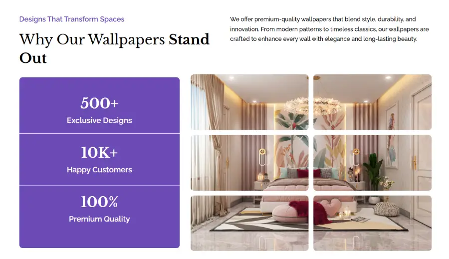 Home decor website prebuilt section